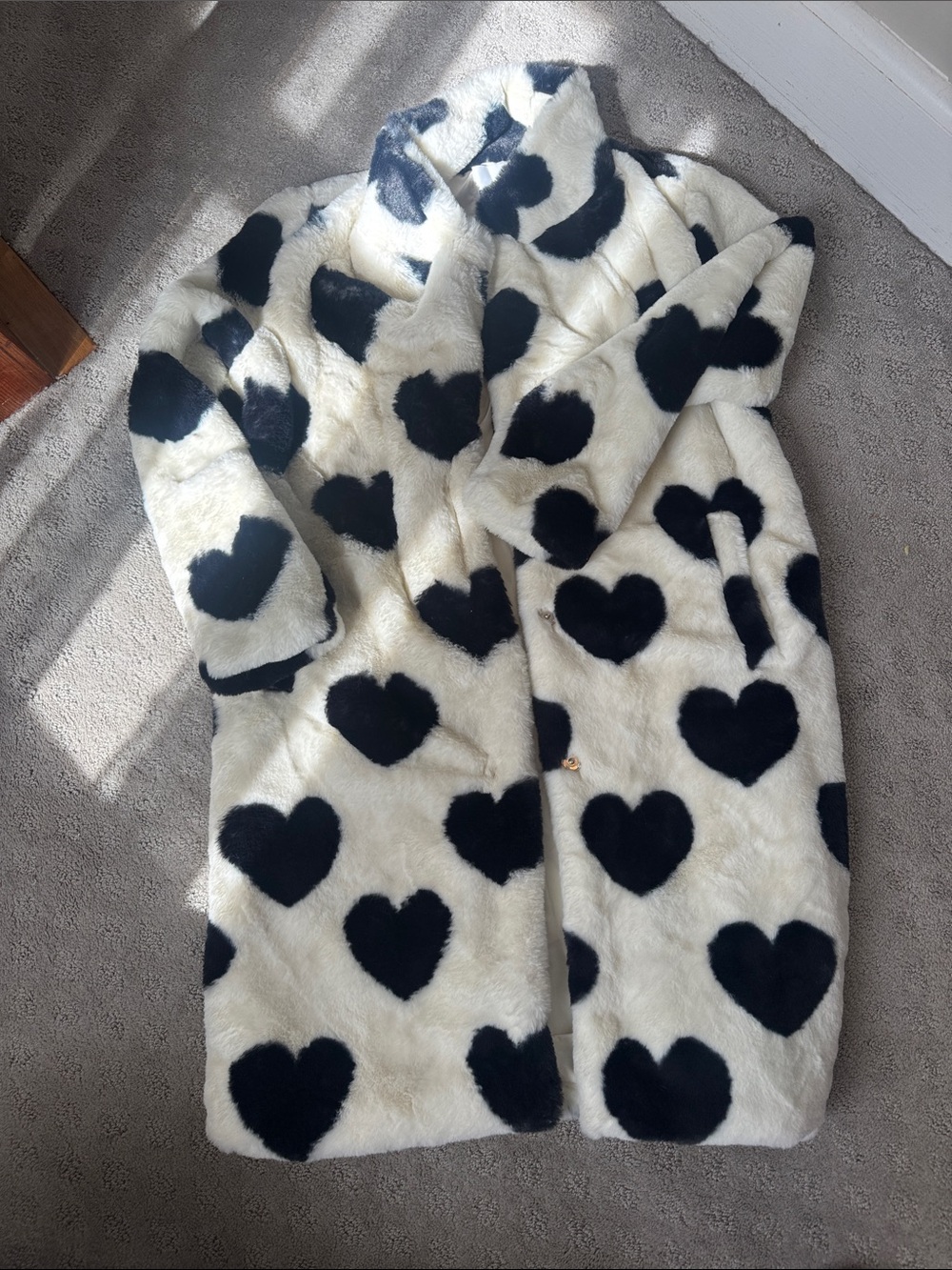 Fashion Nova Kids Faux Fur Heart Coat - Black & White